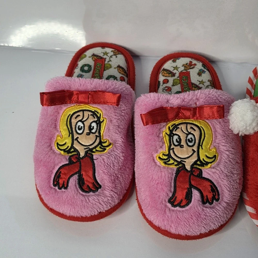 Dr. Seuss The Grinch & Cindy Lou Who Slippers House Shoes Size 11/12 Lot Of 2 Pr